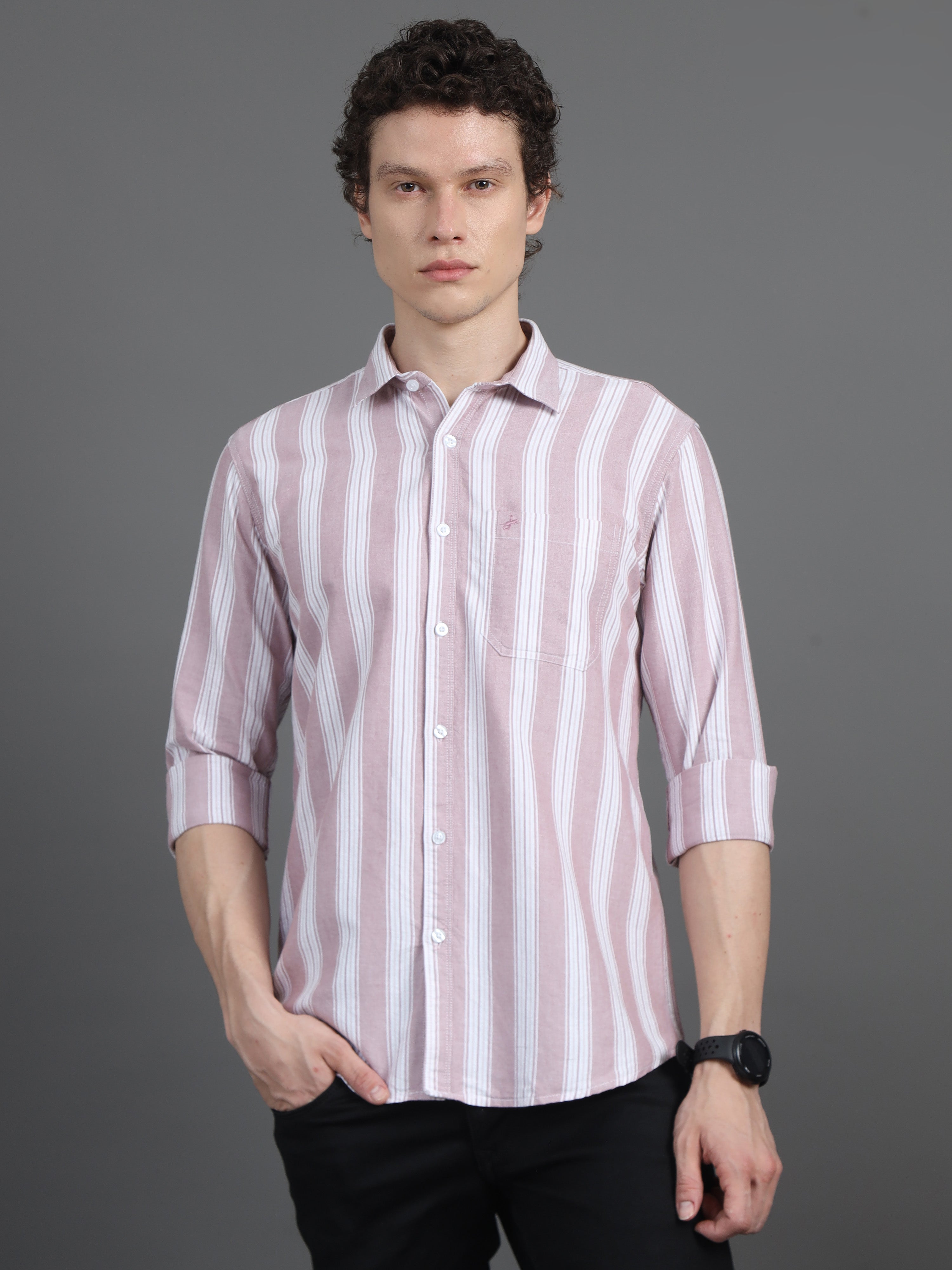 Jaguro Men's Striped Casual Shirt