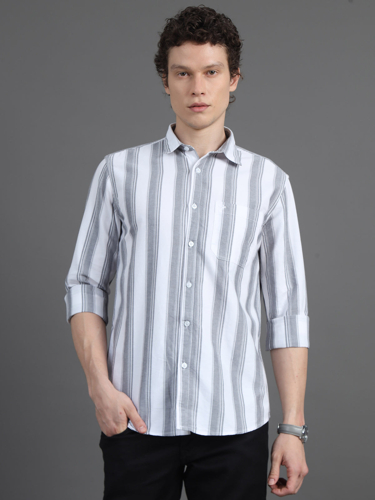 Jaguro Men's Striped Casual Shirt