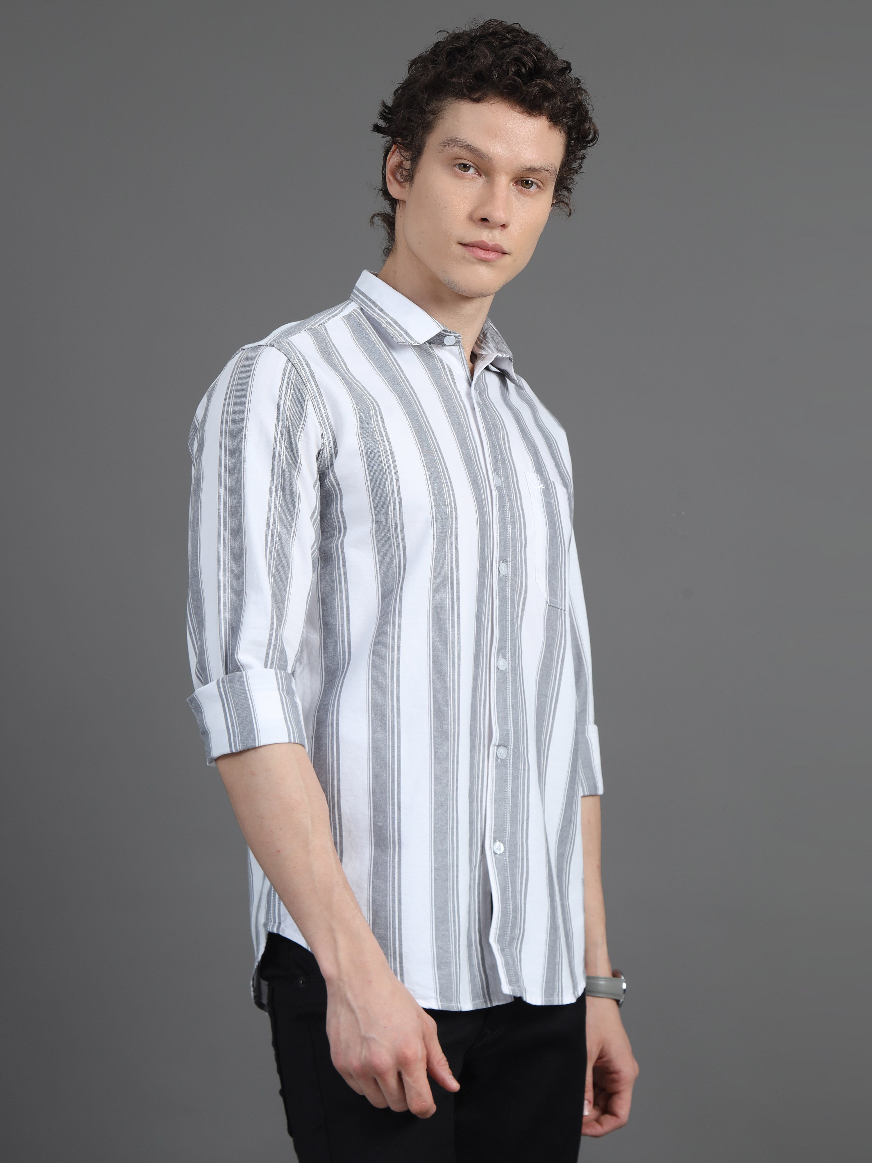 Jaguro Men's Striped Casual Shirt