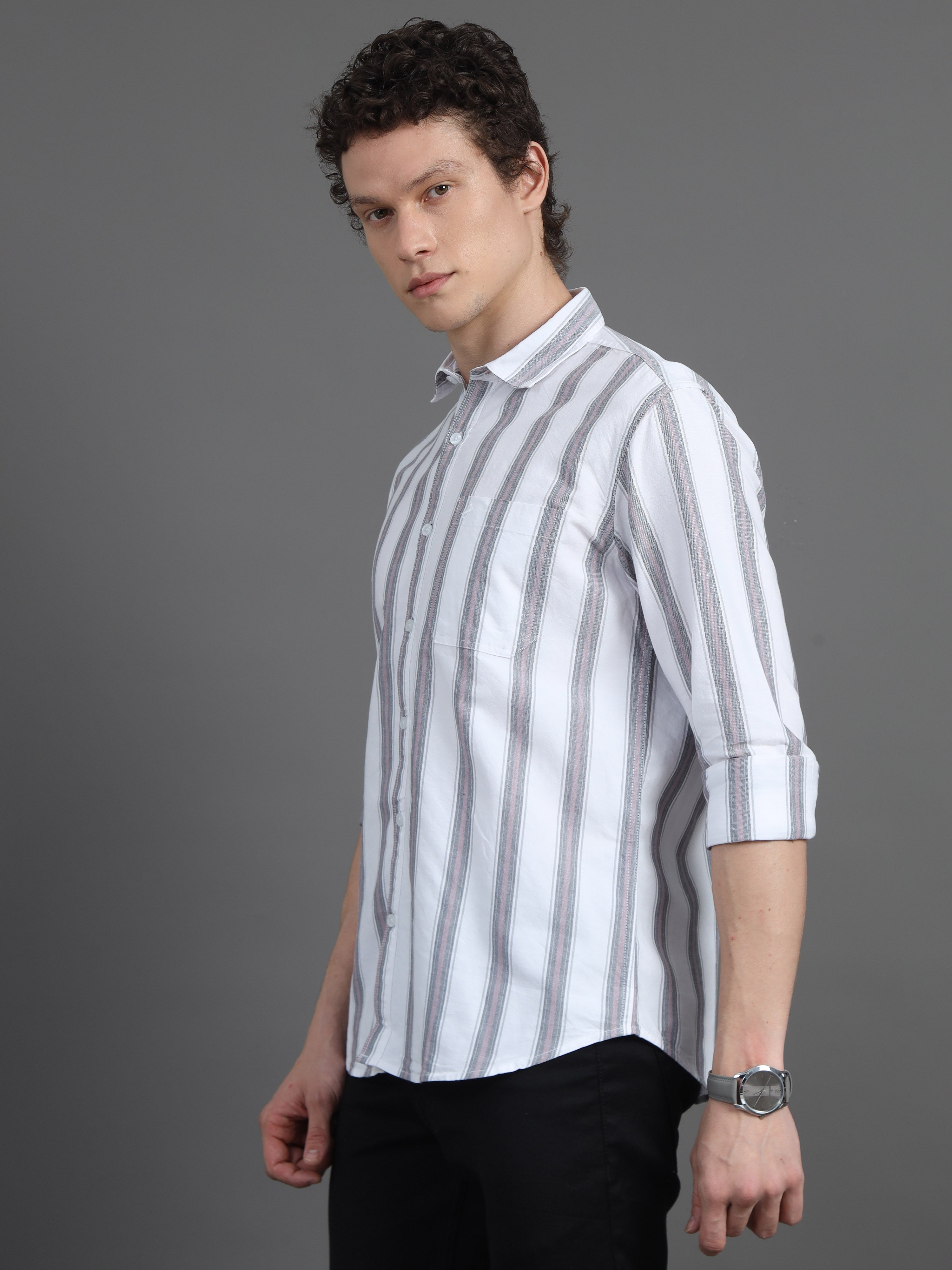 Jaguro Men's Striped Casual Shirt