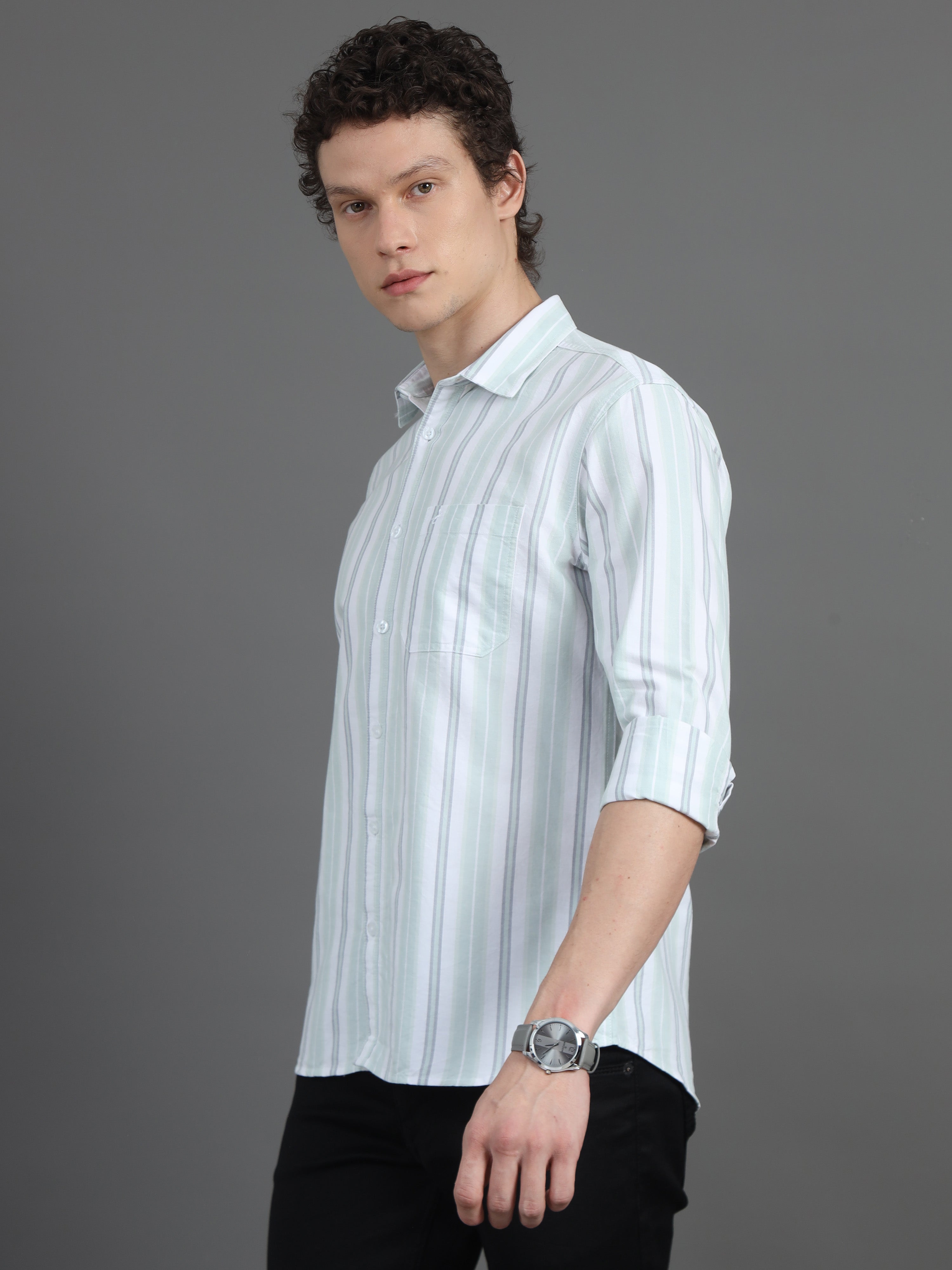 Jaguro Men's Striped Casual Shirt