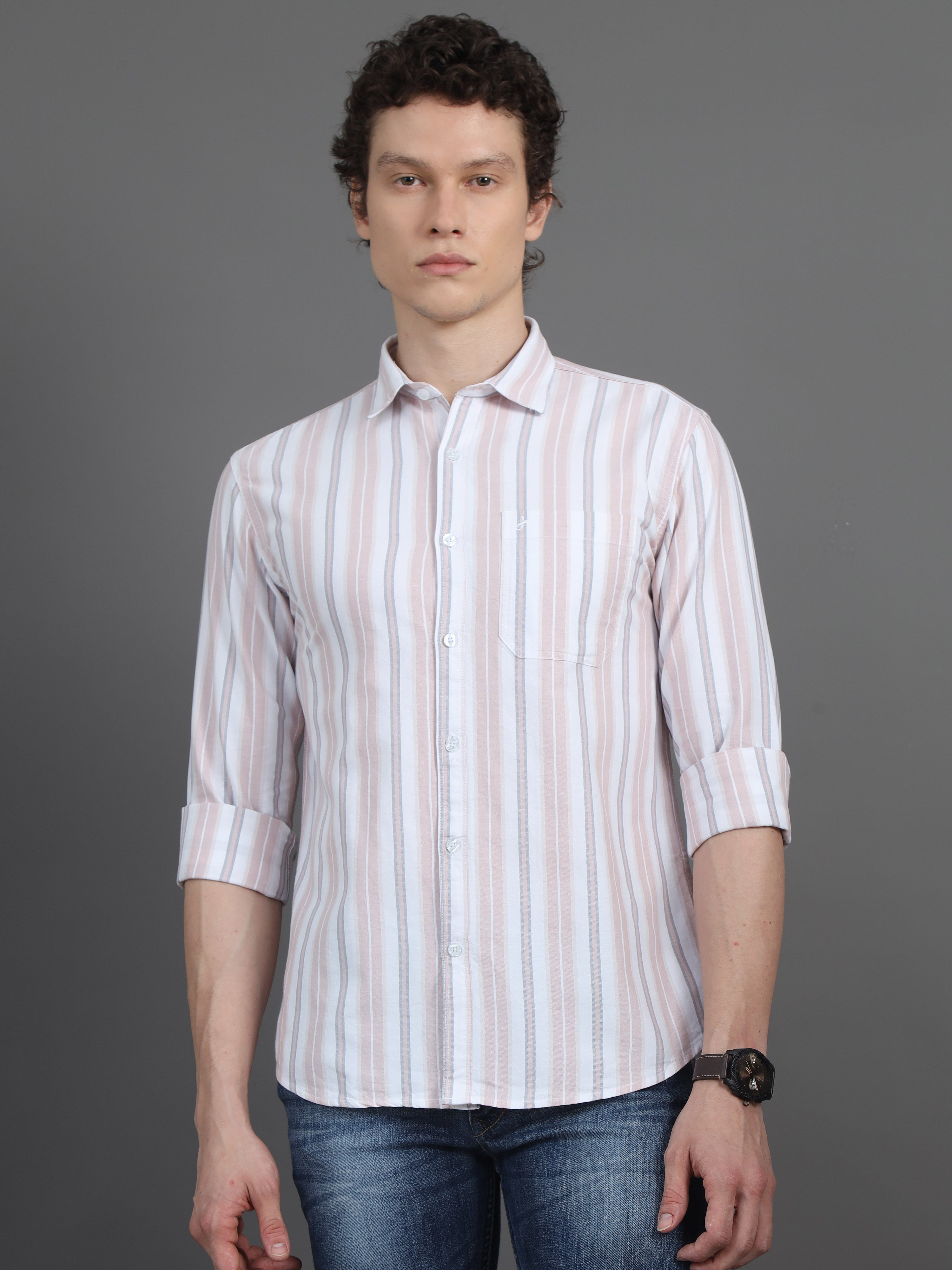 Jaguro Men's Striped Casual Shirt