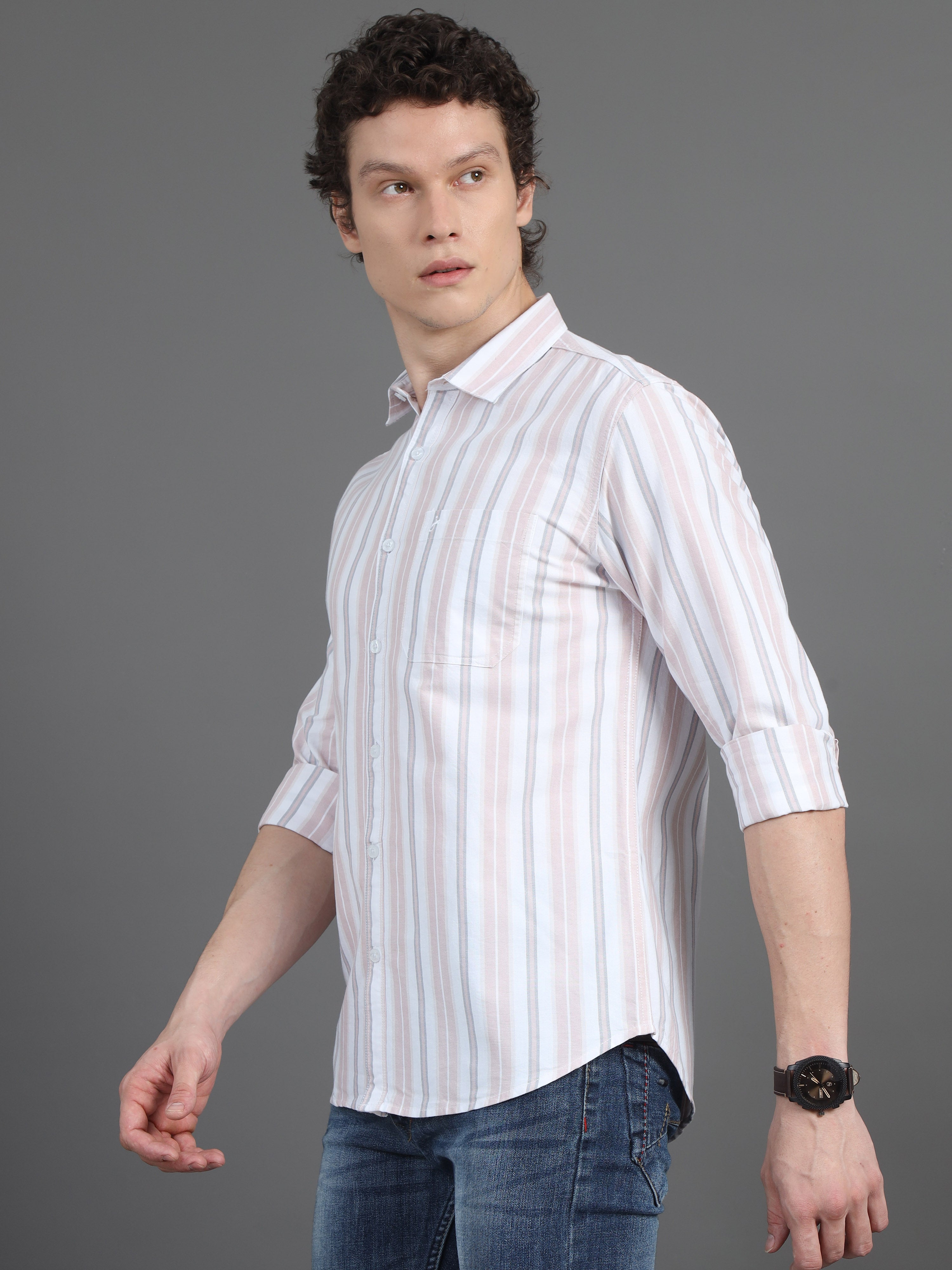 Jaguro Men's Striped Casual Shirt