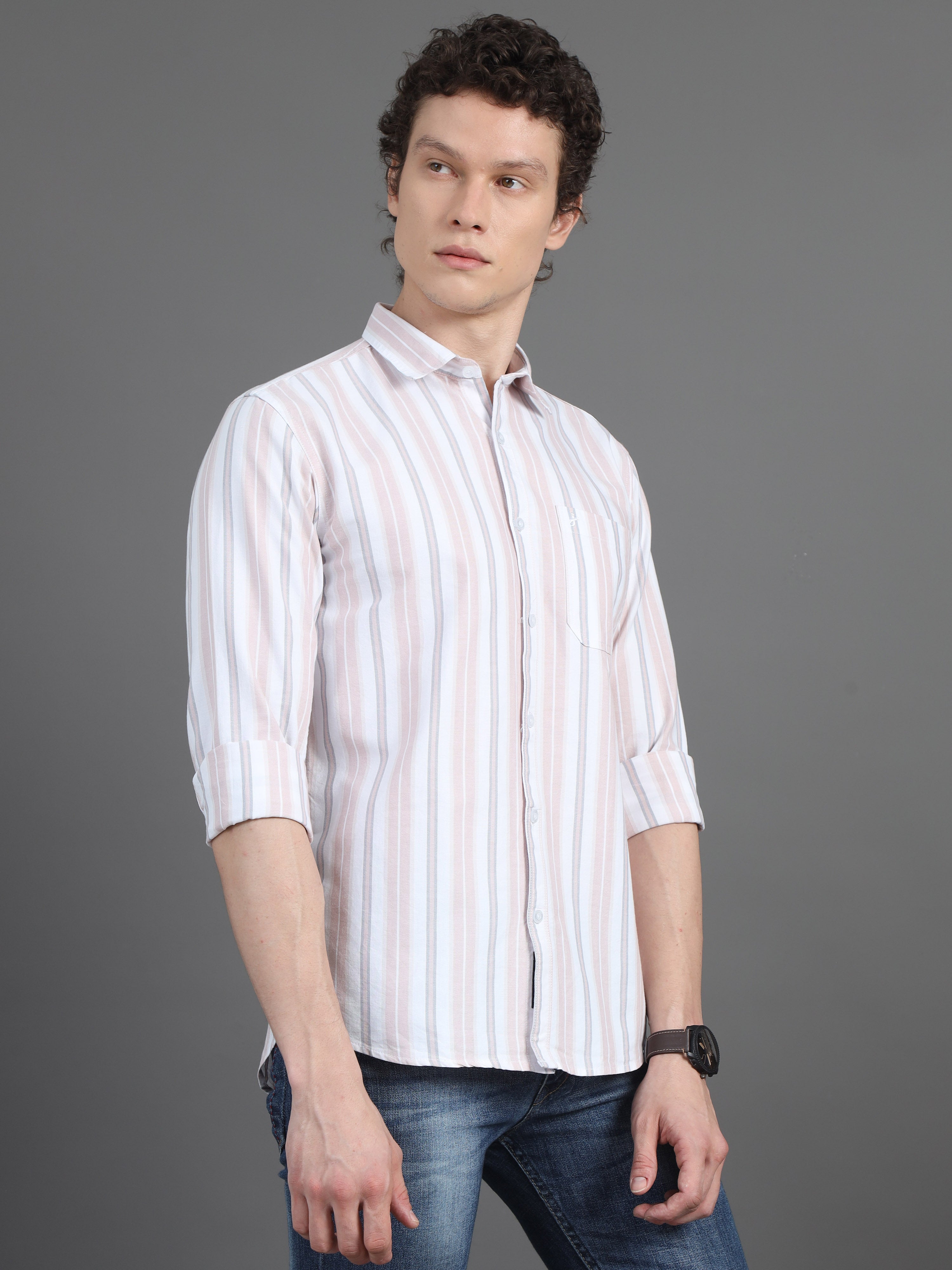 Jaguro Men's Striped Casual Shirt