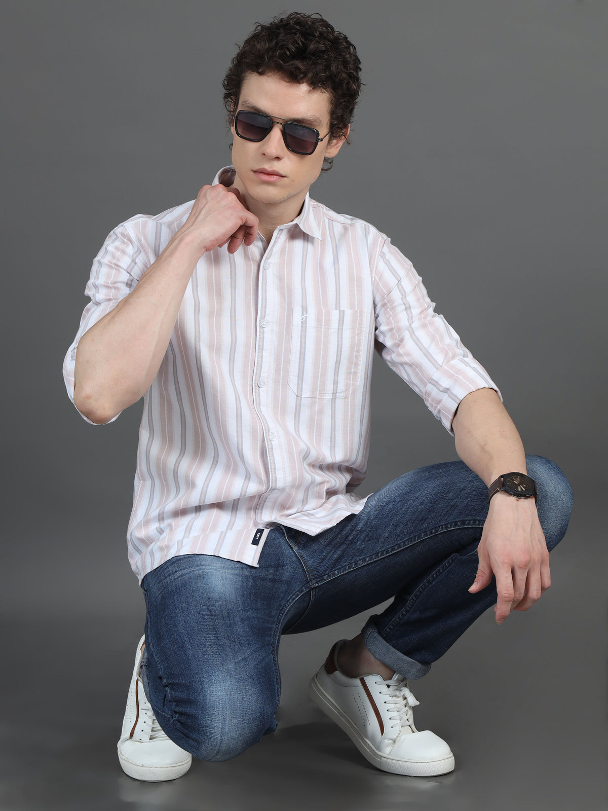 Jaguro Men's Striped Casual Shirt