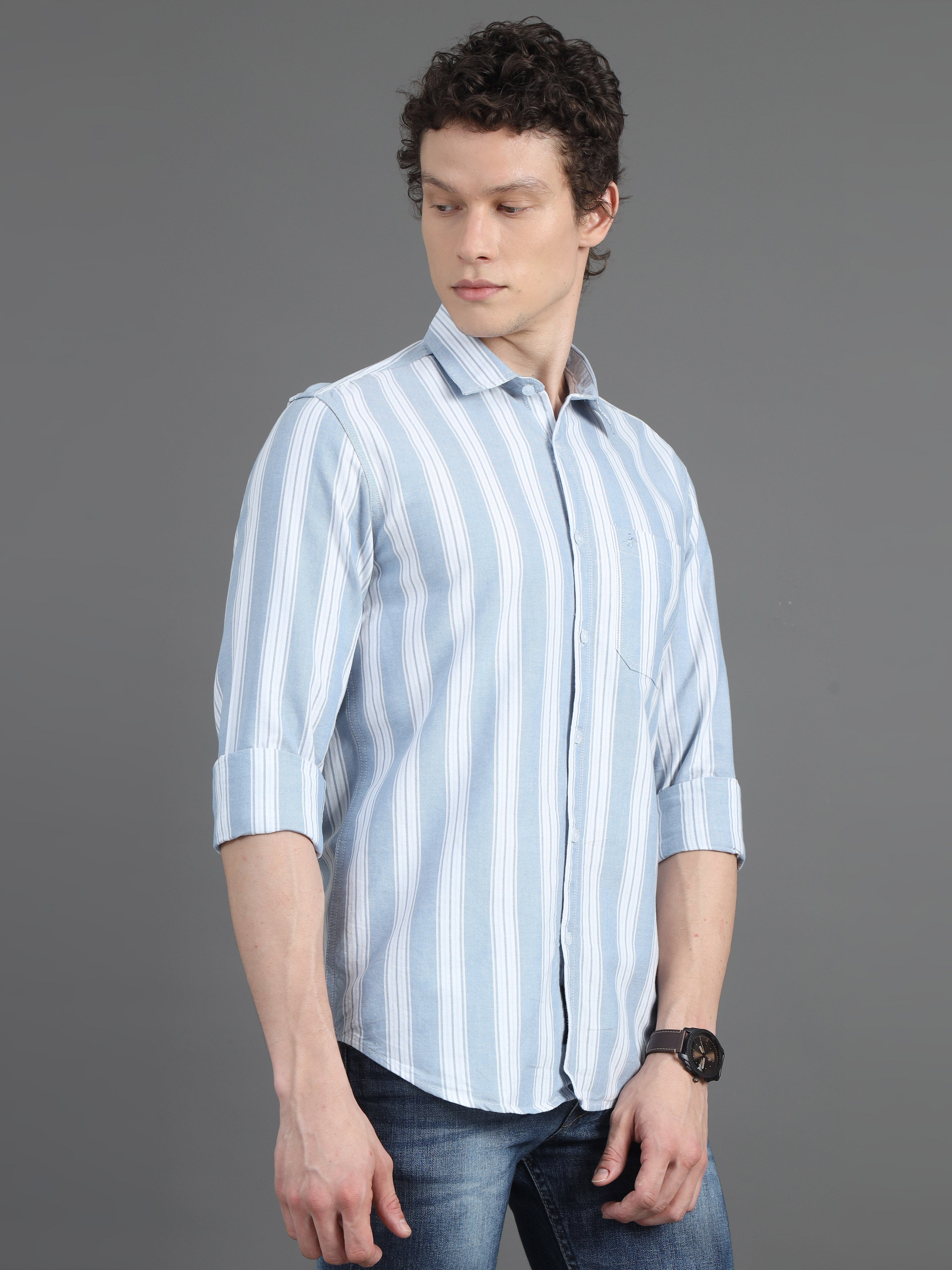 Jaguro Men's Striped Casual Shirt