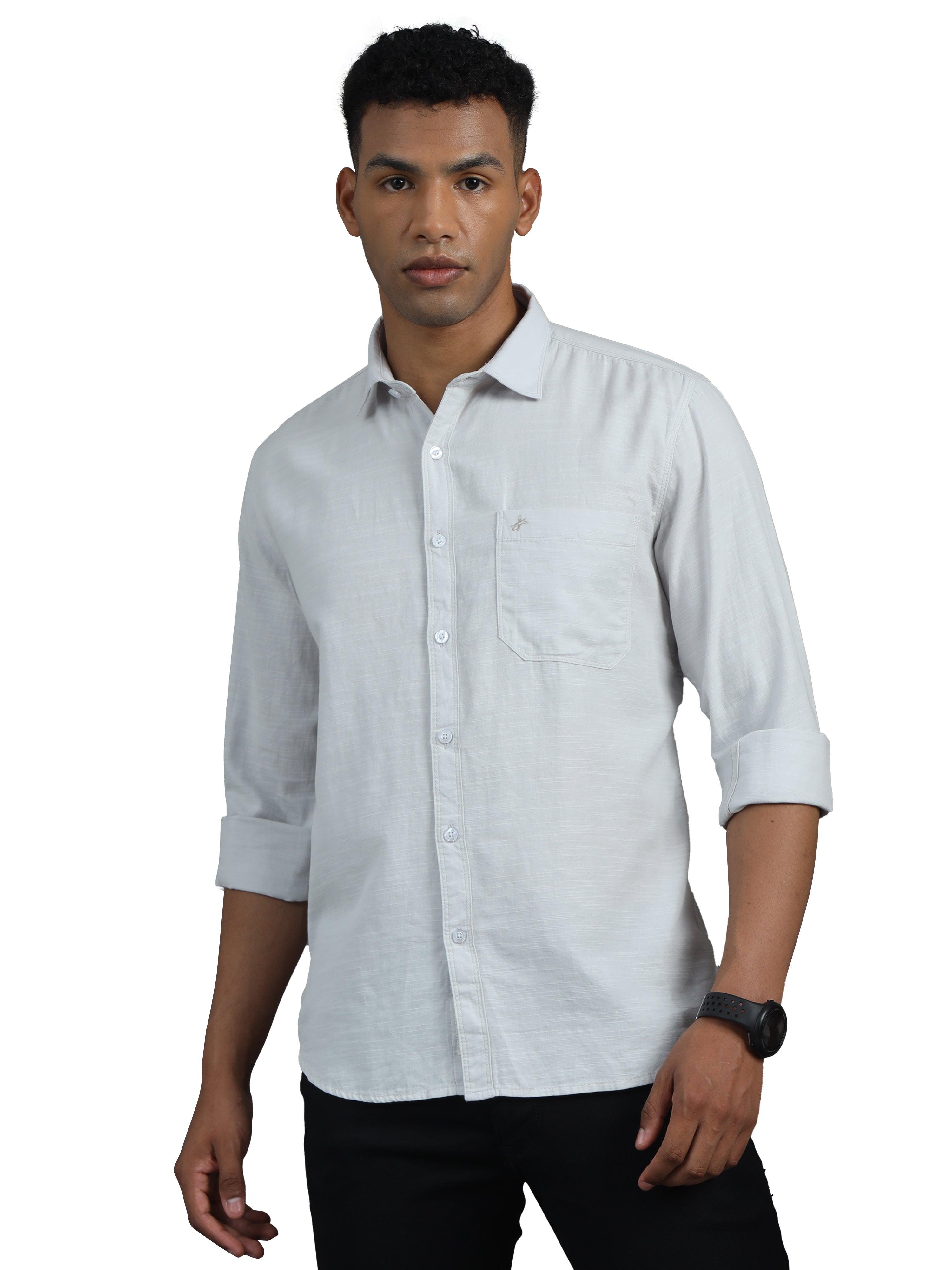 Jaguro Men's Casual Solid L-Grey Shirt