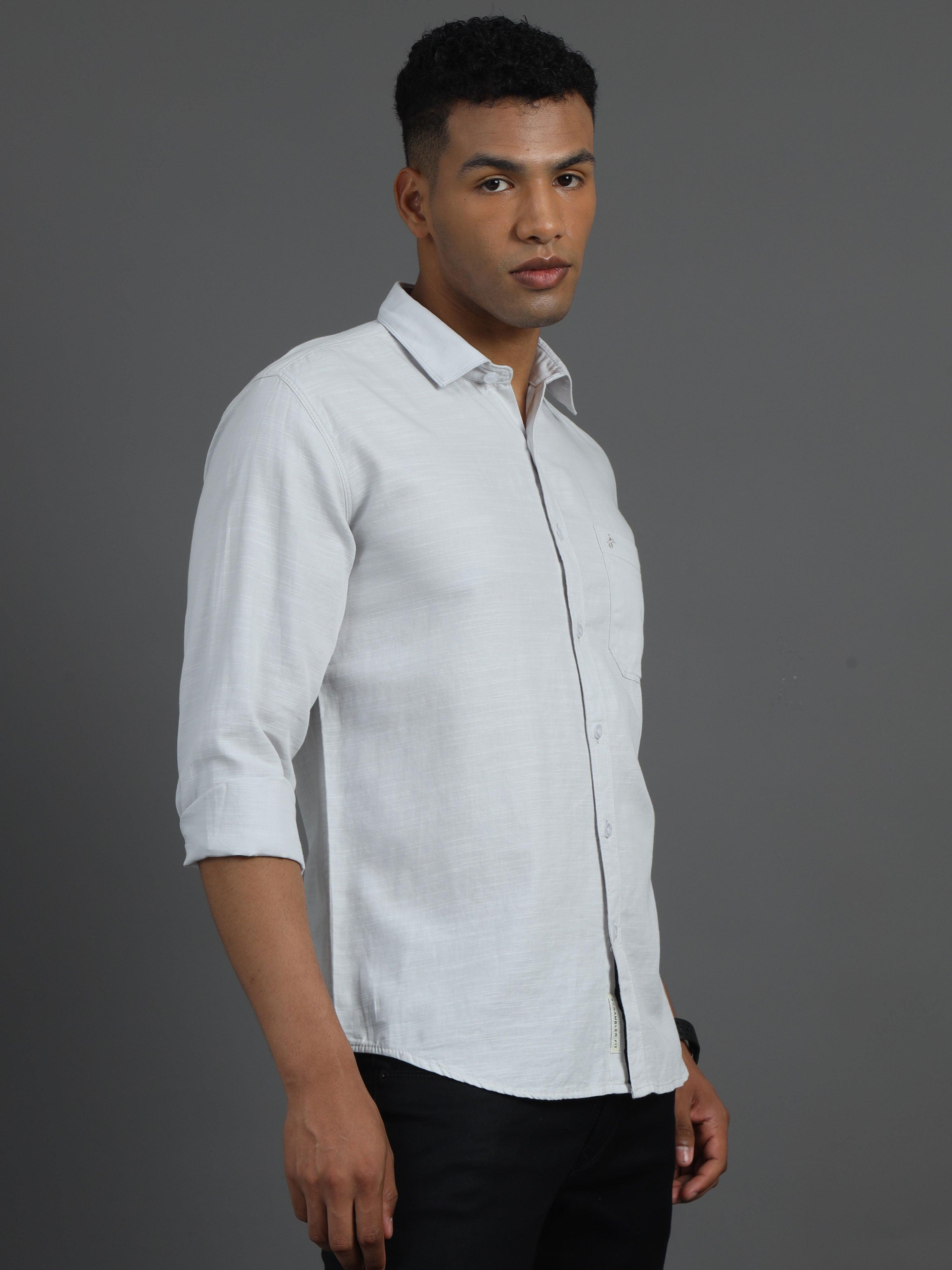 Jaguro Men's Casual Solid L-Grey Shirt