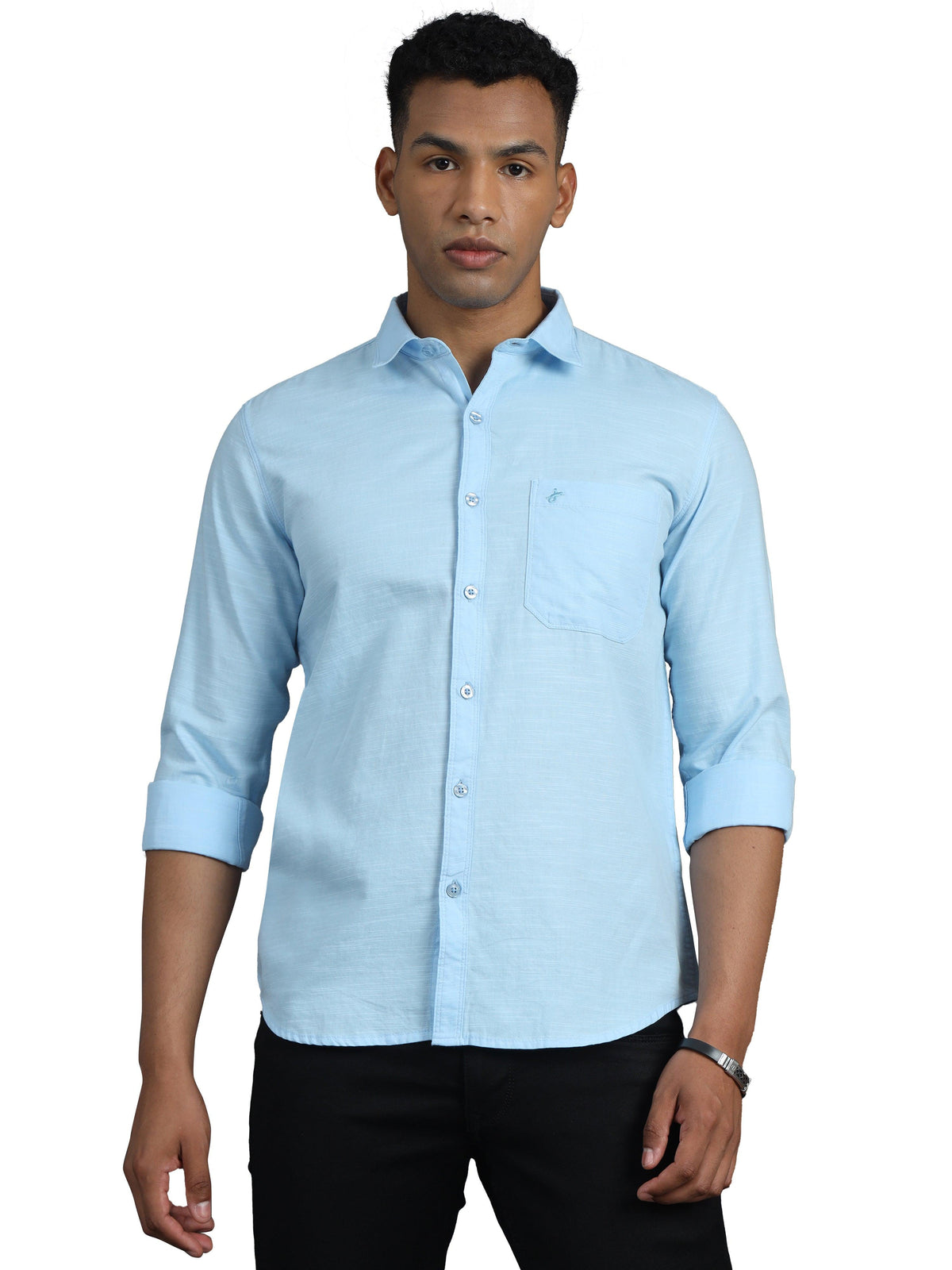 Jaguro Men's Casual Solid Sky-Blue Shirt