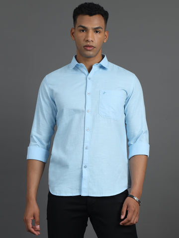 Jaguro Men's Casual Solid Sky-Blue Shirt