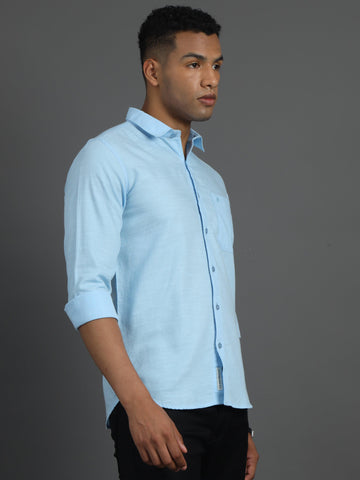 Jaguro Men's Casual Solid Sky-Blue Shirt