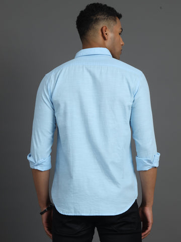 Jaguro Men's Casual Solid Sky-Blue Shirt