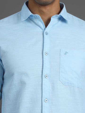 Jaguro Men's Casual Solid Sky-Blue Shirt