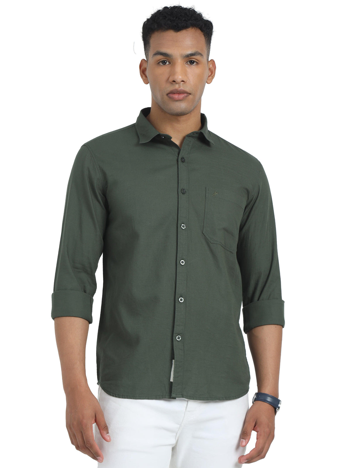 Jaguro Men's Casual Solid B-Green Shirt