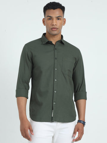 Jaguro Men's Casual Solid B-Green Shirt