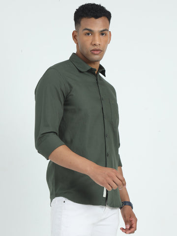 Jaguro Men's Casual Solid B-Green Shirt