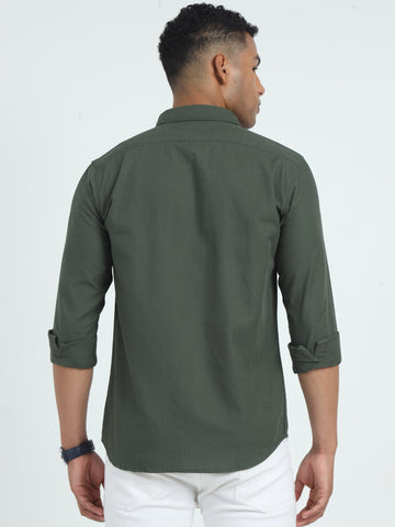 Jaguro Men's Casual Solid B-Green Shirt