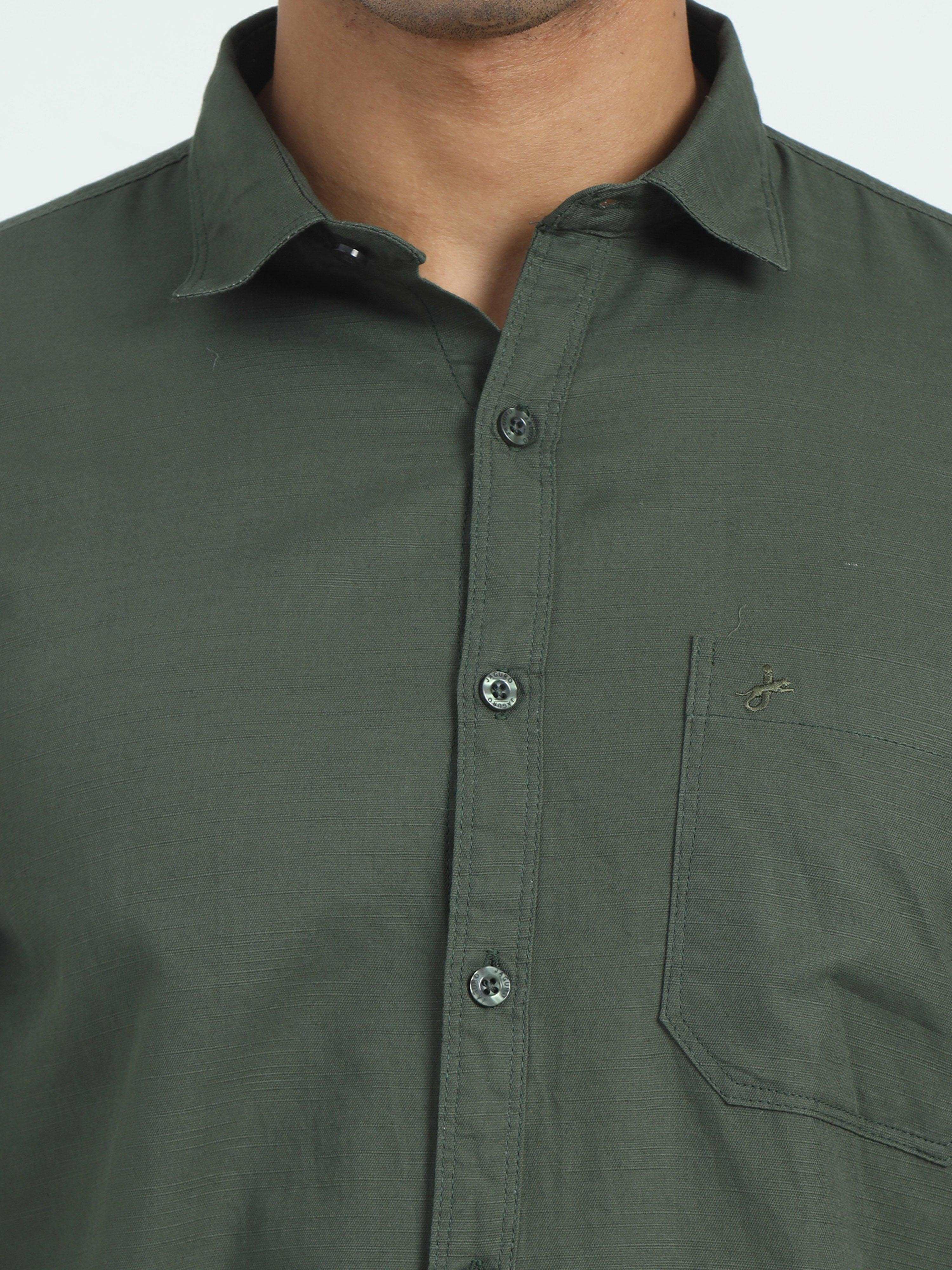 Jaguro Men's Casual Solid B-Green Shirt