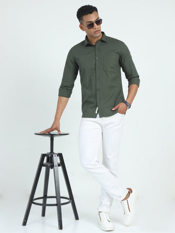 Jaguro Men's Casual Solid B-Green Shirt