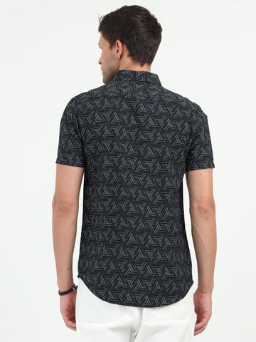 JAGURO BLACK PRINTED HALF SLEEVE SHIRT