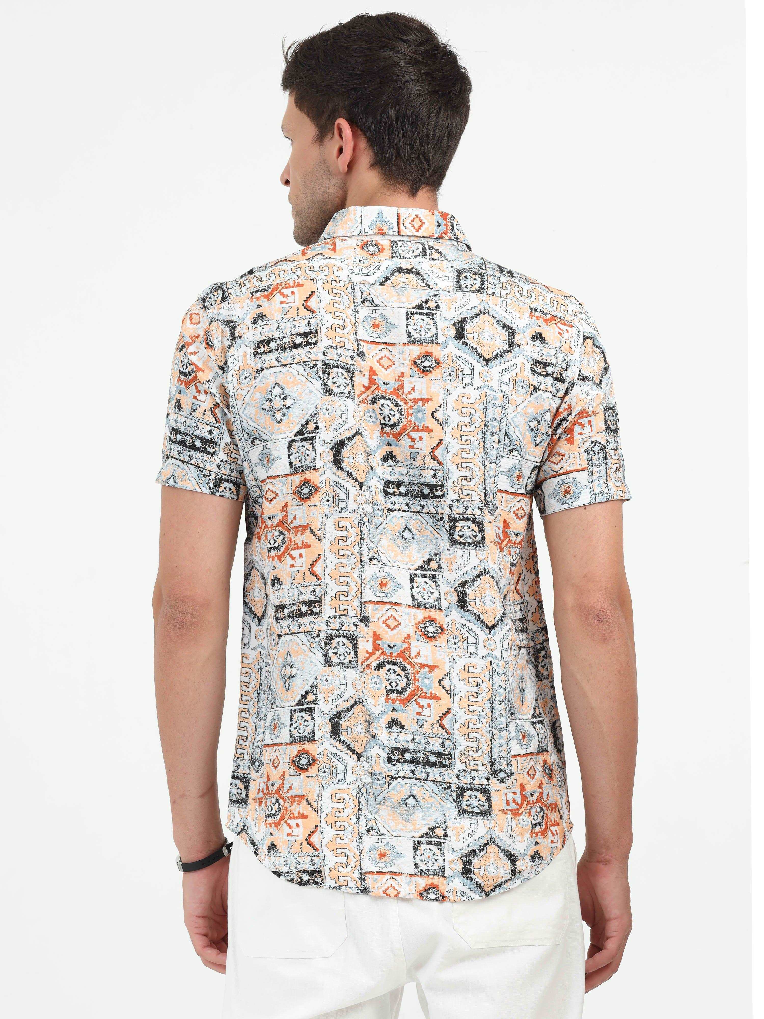 JAGURO BLACK-ORANGE PRINTED HALF SLEEVE SHIRT