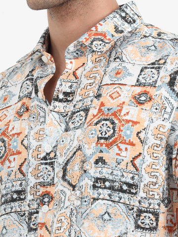 JAGURO BLACK-ORANGE PRINTED HALF SLEEVE SHIRT