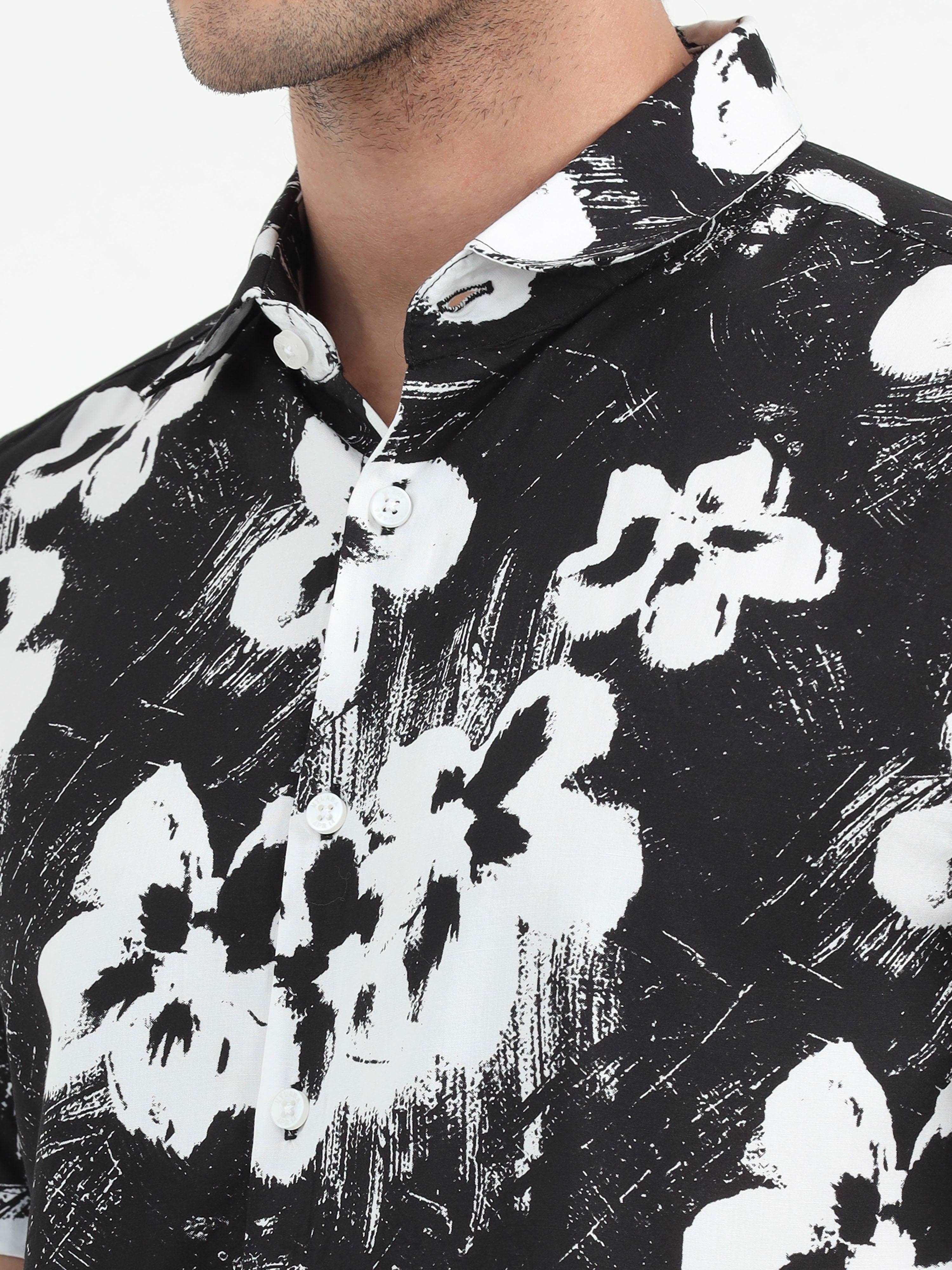 JAGURO BLACK-WH PRINTED HALF SLEEVE SHIRT