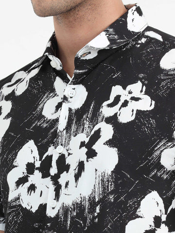 JAGURO BLACK-WH PRINTED HALF SLEEVE SHIRT