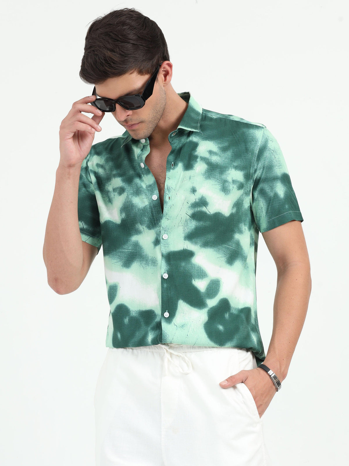 JAGURO GREEN PRINTED HALF SLEEVE SHIRT