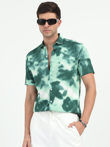 JAGURO GREEN PRINTED HALF SLEEVE SHIRT