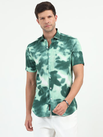 JAGURO GREEN PRINTED HALF SLEEVE SHIRT