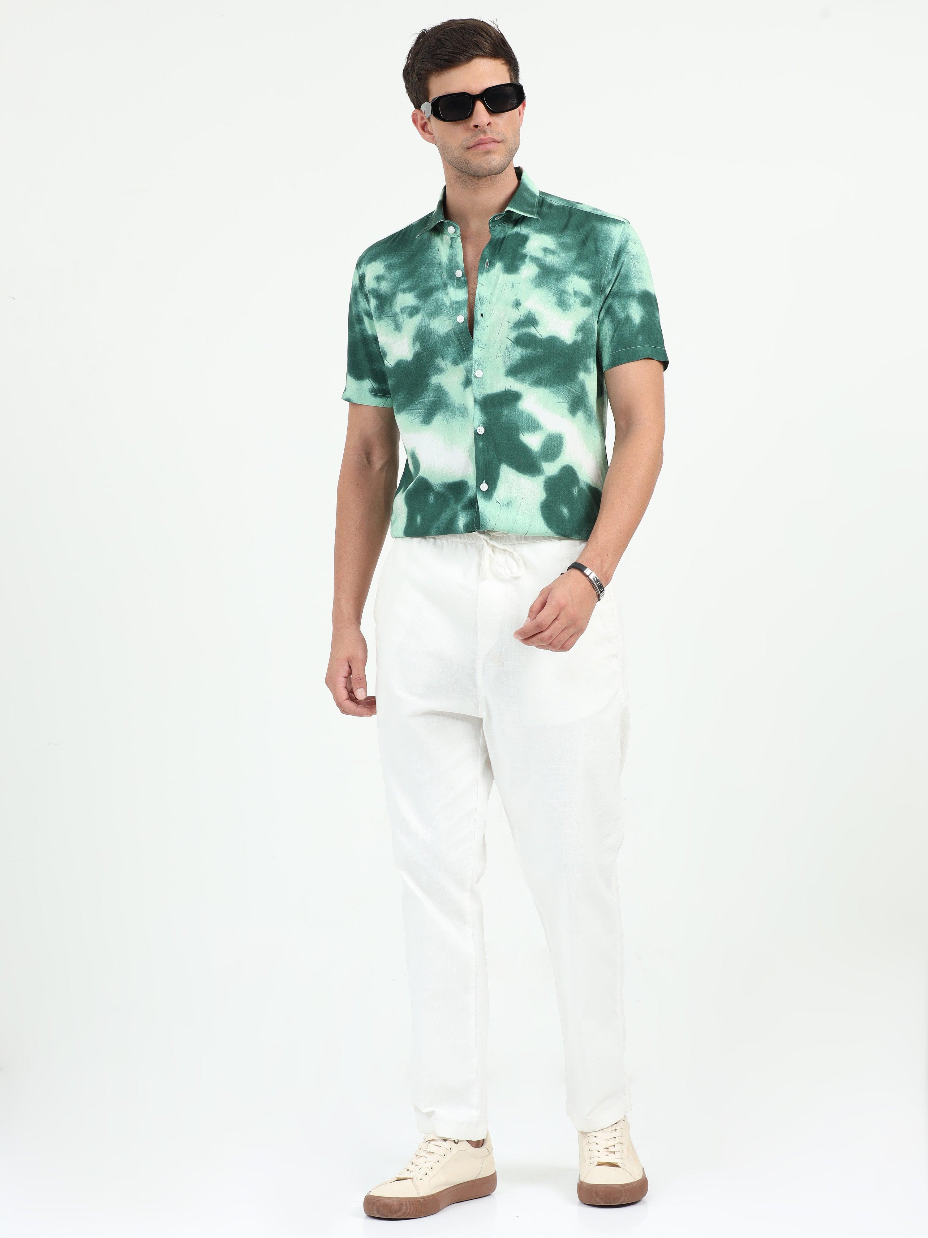 JAGURO GREEN PRINTED HALF SLEEVE SHIRT