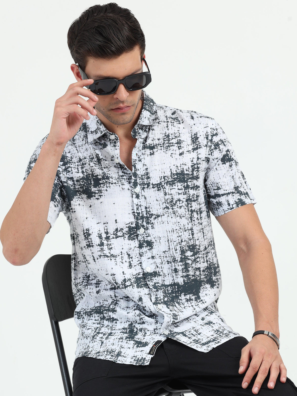 JAGURO WH-BLACK PRINTED HALF SLEEVE SHIRT