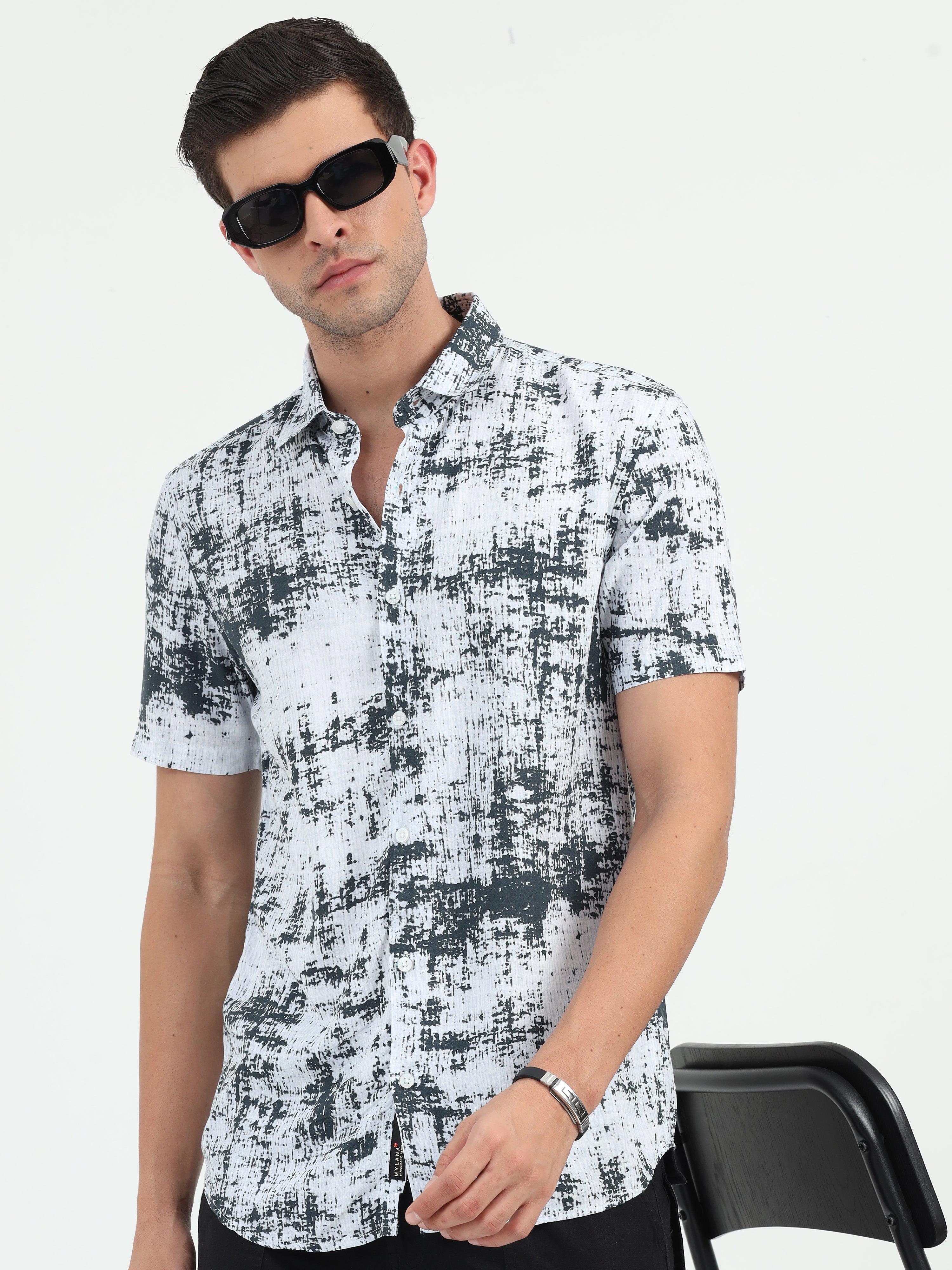 JAGURO WH-BLACK PRINTED HALF SLEEVE SHIRT