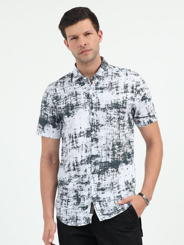 JAGURO WH-BLACK PRINTED HALF SLEEVE SHIRT