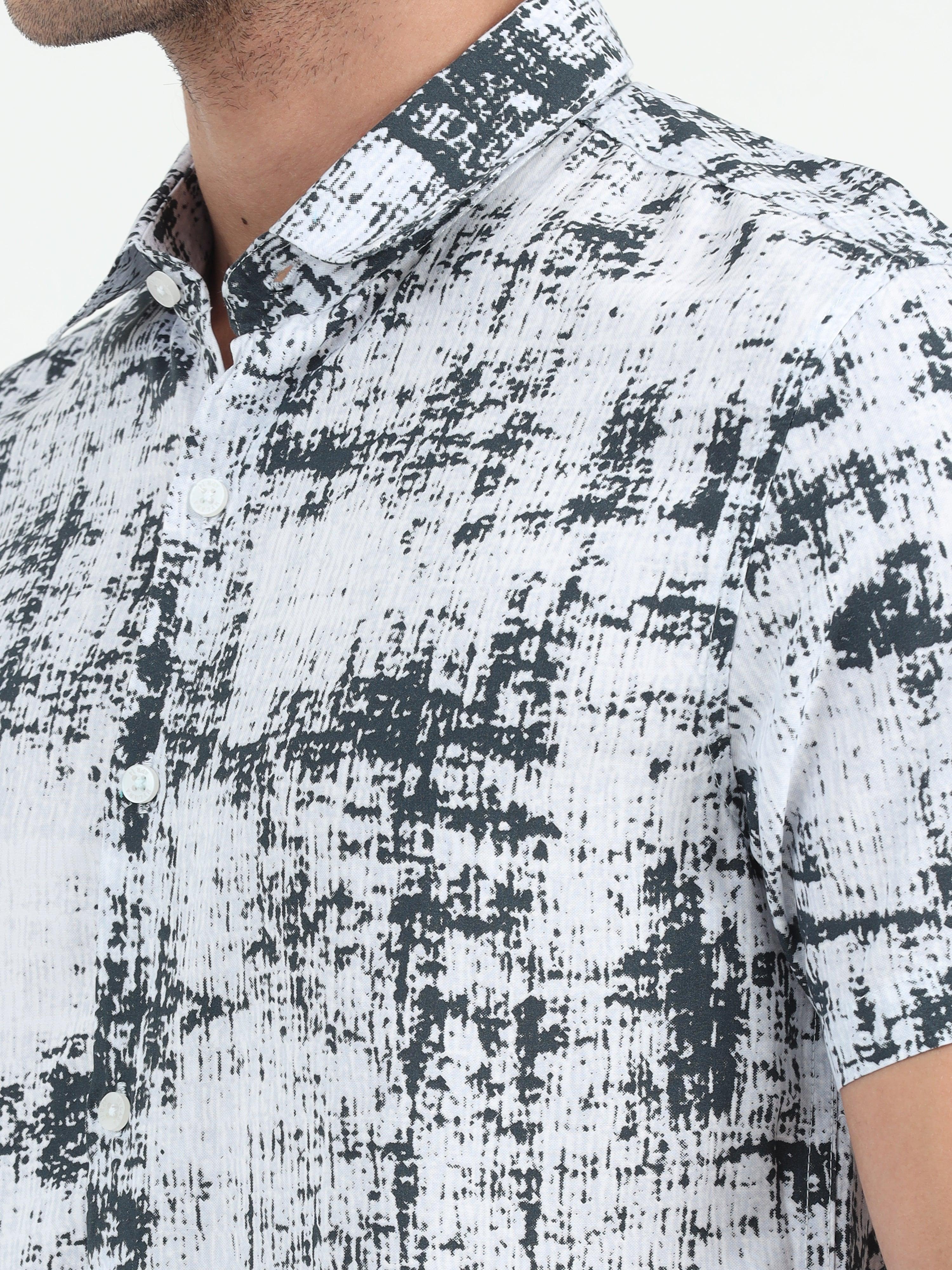 JAGURO WH-BLACK PRINTED HALF SLEEVE SHIRT