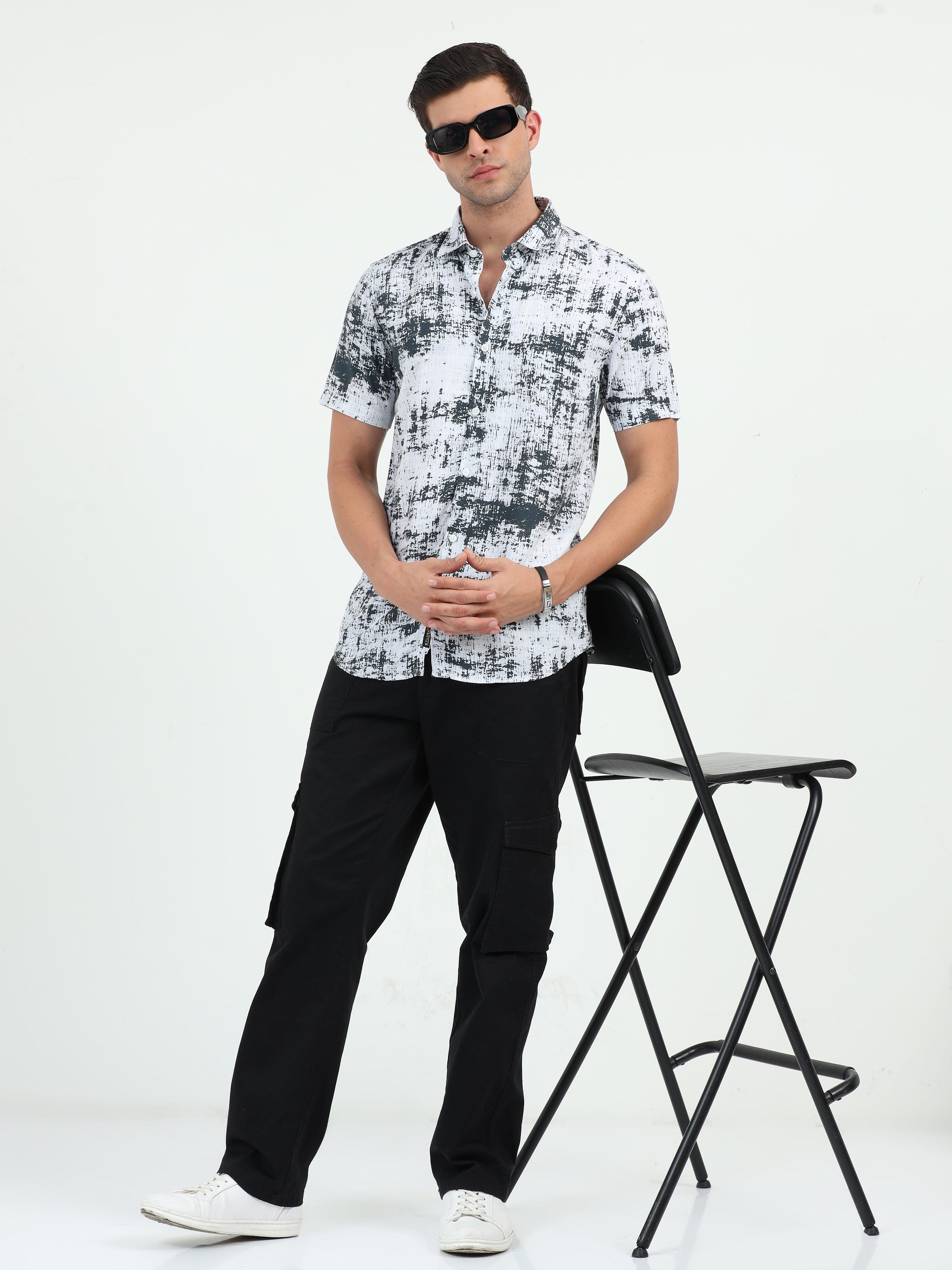 JAGURO WH-BLACK PRINTED HALF SLEEVE SHIRT