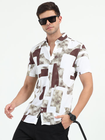 JAGURO BROWN-WH  PRINTED HALF SLEEVE SHIRT