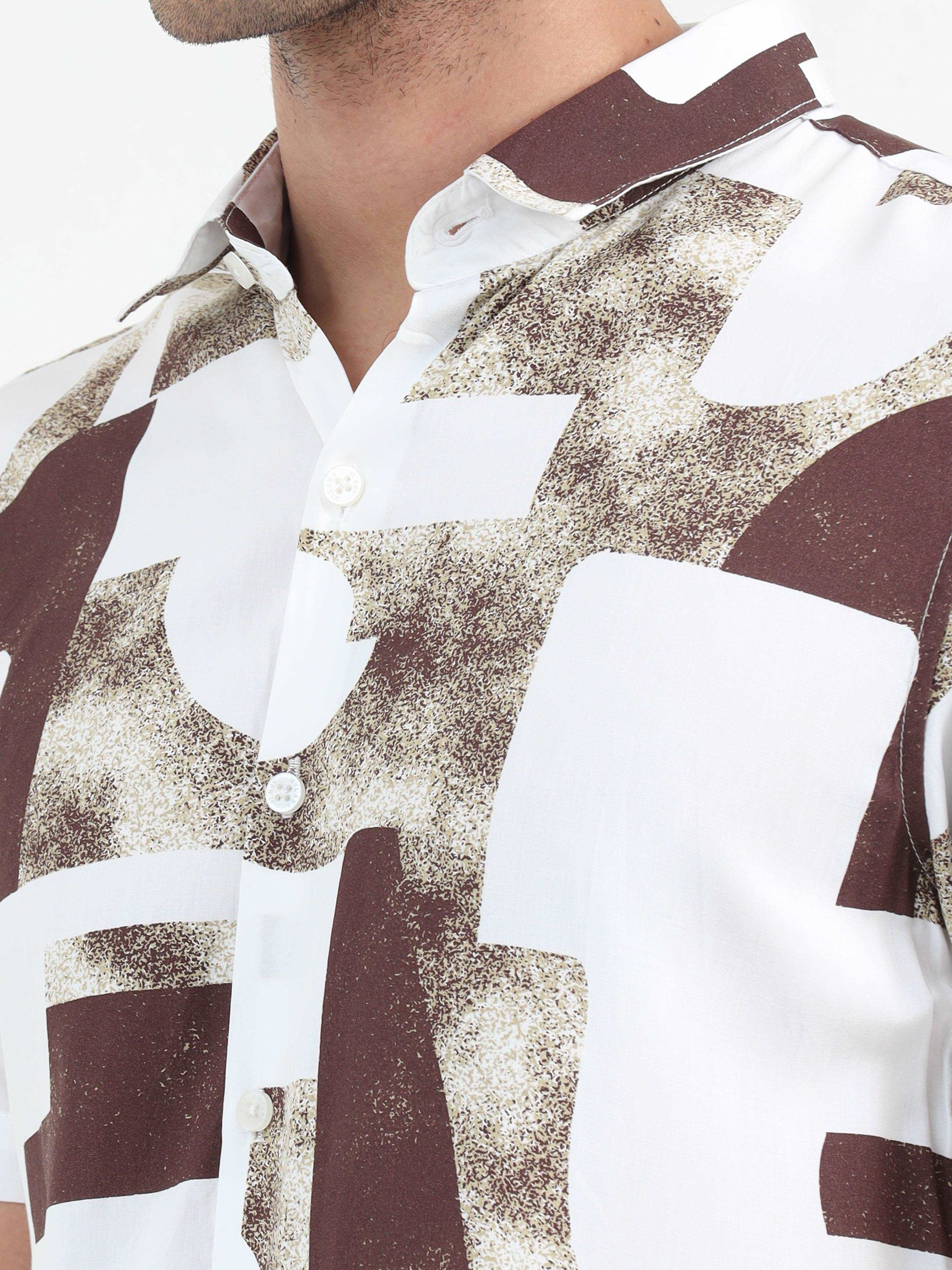 JAGURO BROWN-WH  PRINTED HALF SLEEVE SHIRT