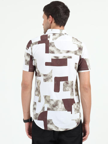 JAGURO BROWN-WH  PRINTED HALF SLEEVE SHIRT