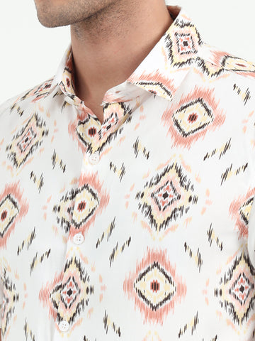 JAGURO WHITE-PINK PRINTED HALF SLEEVE SHIRT