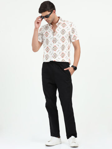 JAGURO WHITE-PINK PRINTED HALF SLEEVE SHIRT