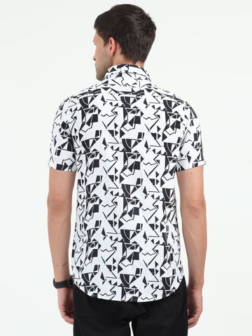 JAGURO WHITE-BLACK PRINTED HALF SLEEVE SHIRT