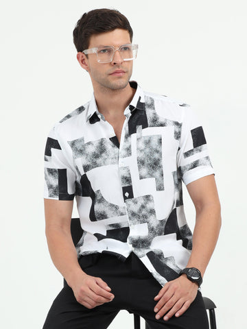 JAGURO BLACK-WH  PRINTED HALF SLEEVE SHIRT