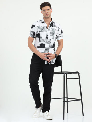 JAGURO BLACK-WH  PRINTED HALF SLEEVE SHIRT