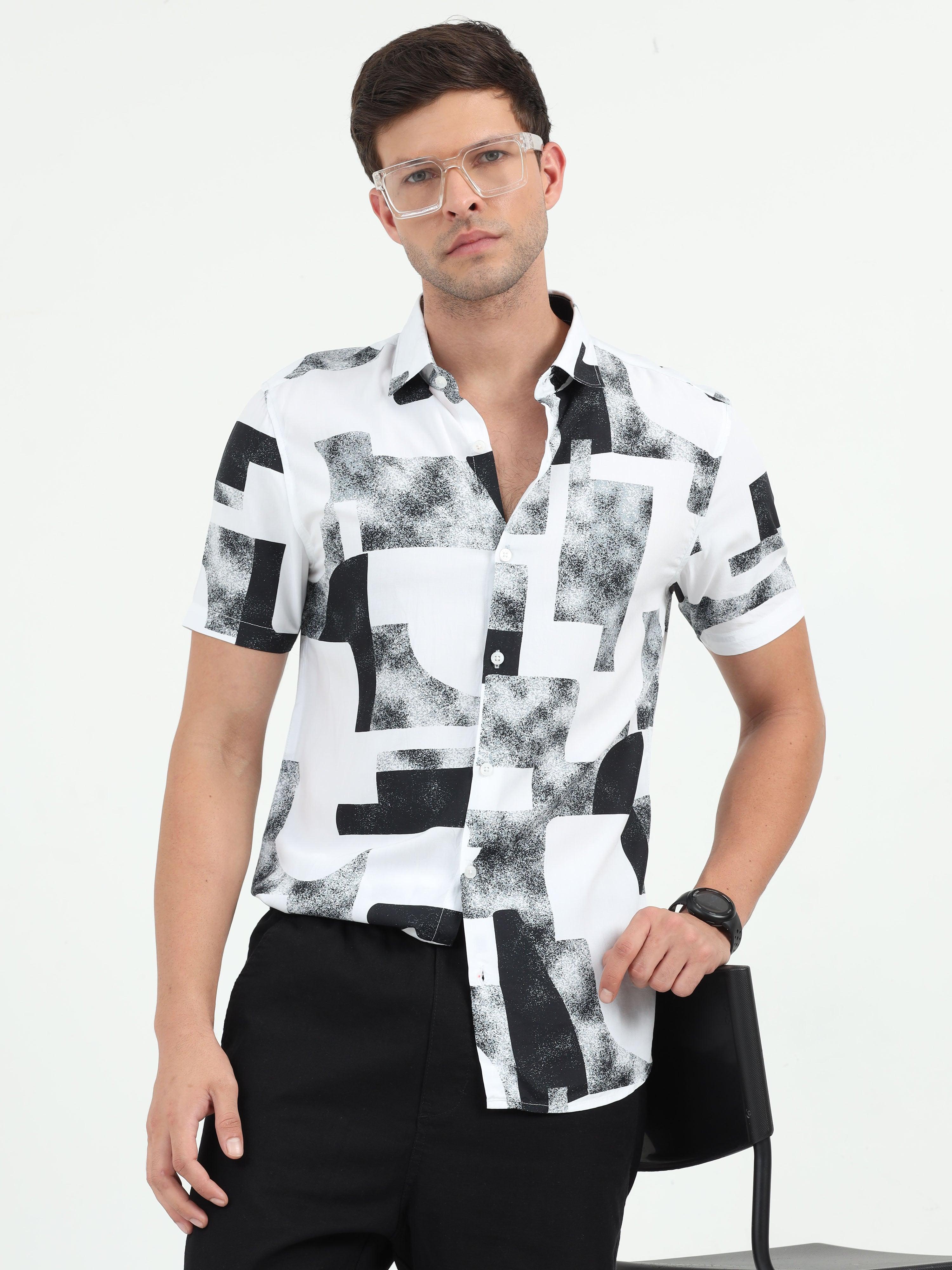 JAGURO BLACK-WH  PRINTED HALF SLEEVE SHIRT