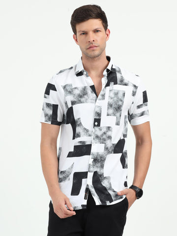 JAGURO BLACK-WH  PRINTED HALF SLEEVE SHIRT