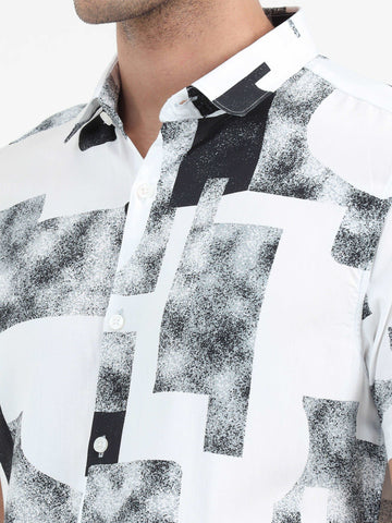 JAGURO BLACK-WH  PRINTED HALF SLEEVE SHIRT