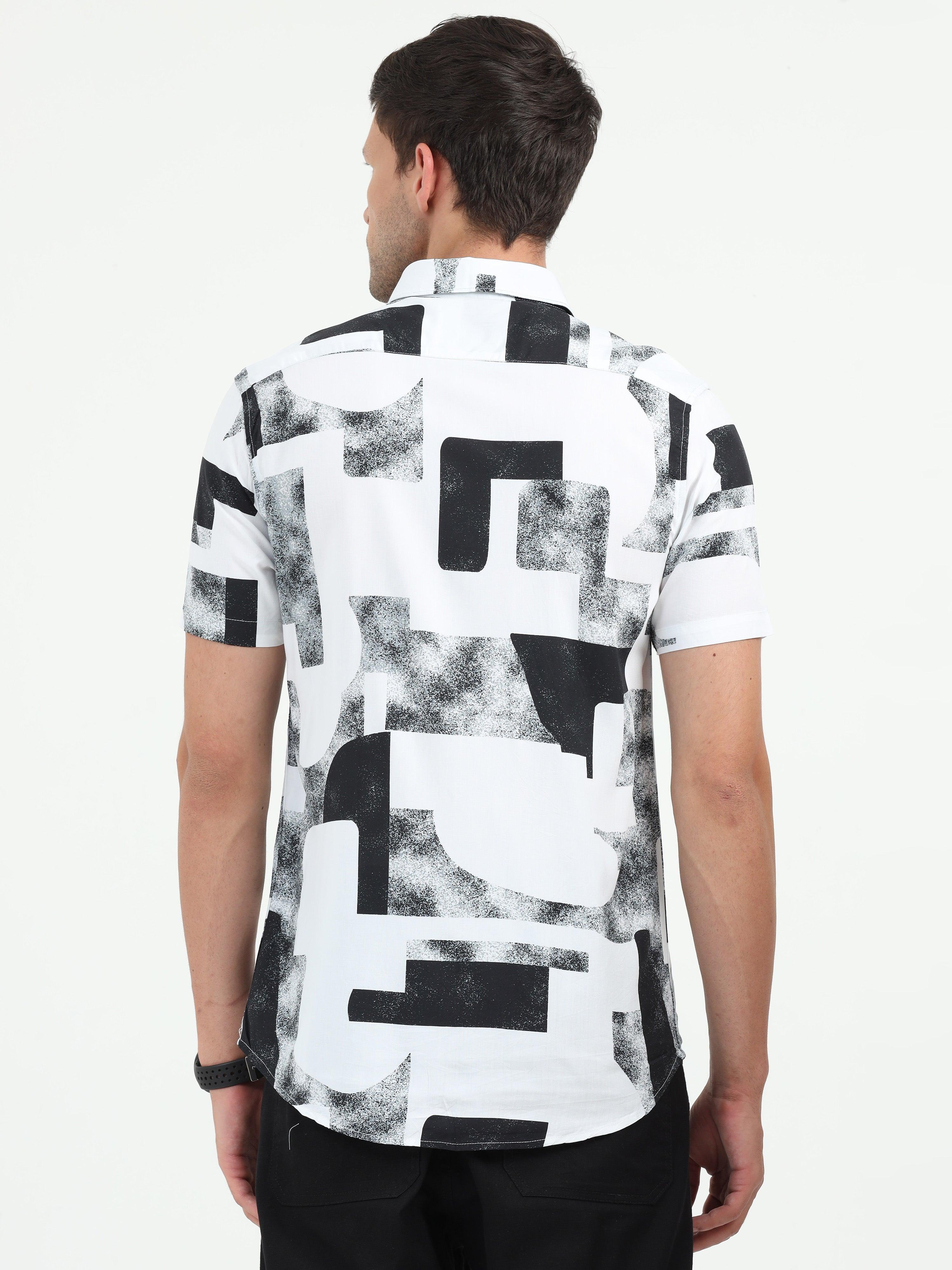 JAGURO BLACK-WH  PRINTED HALF SLEEVE SHIRT