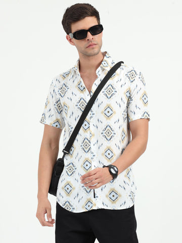 JAGURO BLACK-WHITE PRINTED HALF SLEEVE SHIRT